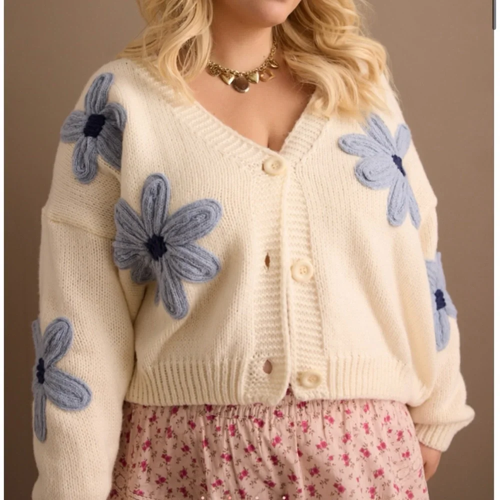 NEW Arula Blue Floral Cardigan Sweater Plus Size A / 1X Available NWT - Picture 4 of 9